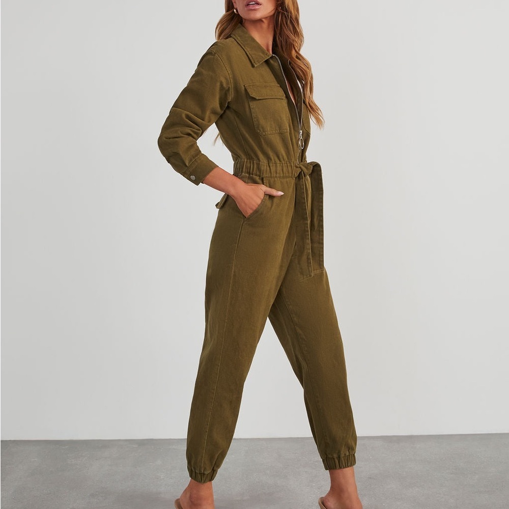 Vici Green Utility Jumpsuit with Drawstring Waist - Picture 4 of 6